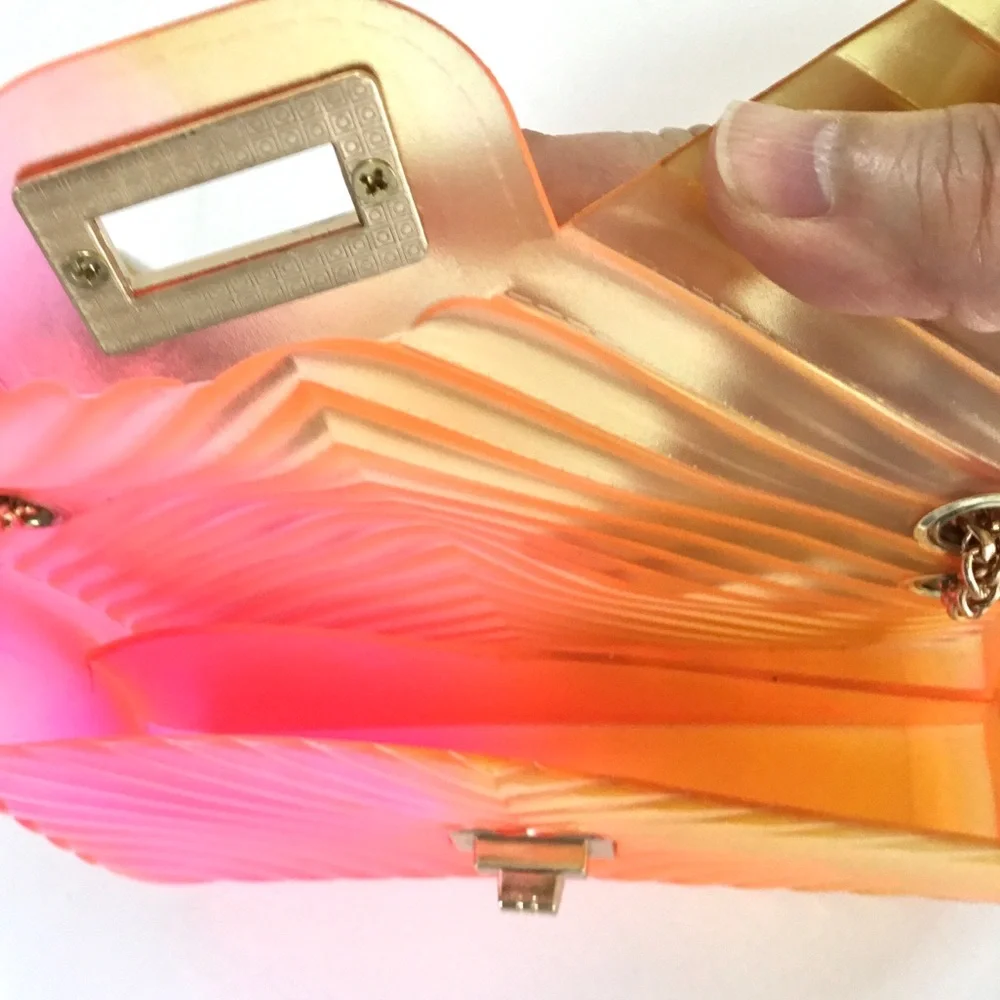 NWT Caleesa Jelly Crossbody Shoulder Bag Pink Yellow Ombre Chevron Design Flap